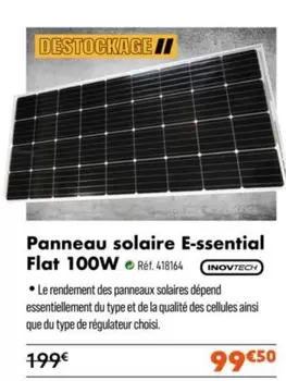 Inovtech - Panneau Solaire E-Ssential Flat 100W offre à 99,5€ sur Narbonne accessoires