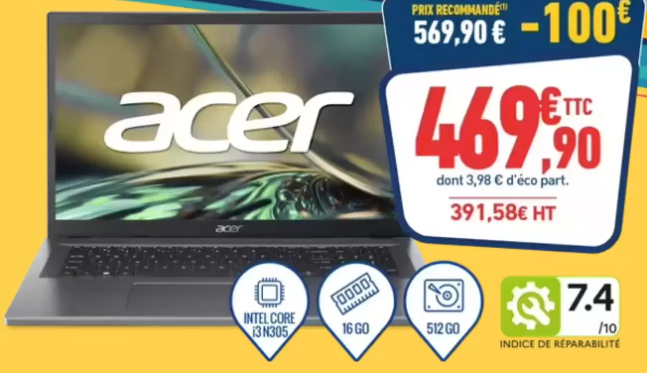 Acer - PC Portable Aspire 3 17.3" offre à 469,9€ sur Bureau Vallée