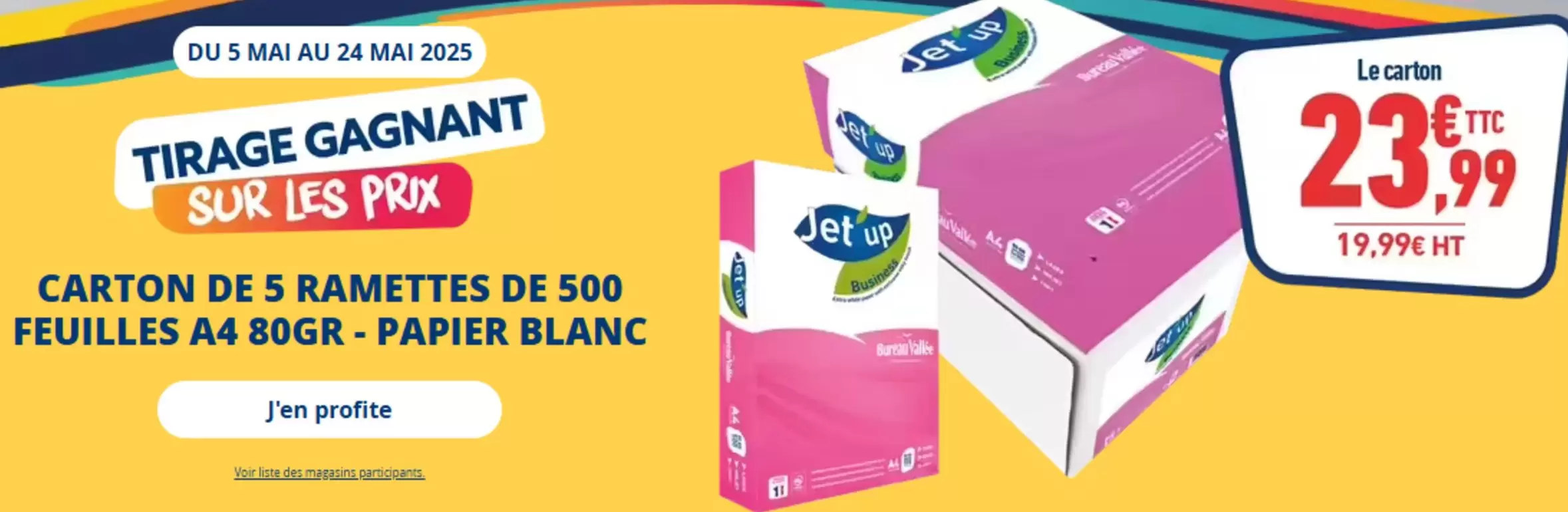 Jet'up - Carton De 5 Ramettes De 500 Feuilles A4 80gr - Papier Blanc offre à 23,99€ sur Bureau Vallée