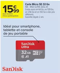SanDisk - Carte Micro SD 32 Go offre à 15,99€ sur Carrefour