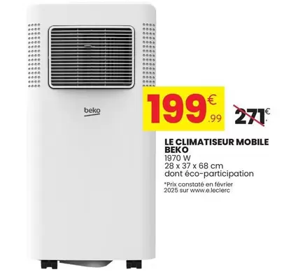Beko - Le Climatiseur Mobile offre à 199,99€ sur Stokomani