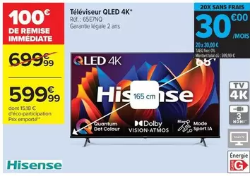 Hisense - Téléviseur Qled 4k offre à 599,99€ sur Carrefour Express