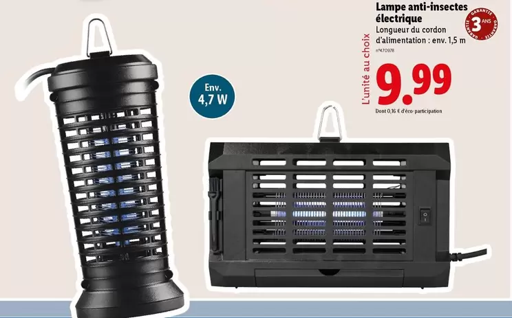 Lampe Anti-Insectes Électrique offre à 9,99€ sur Lidl