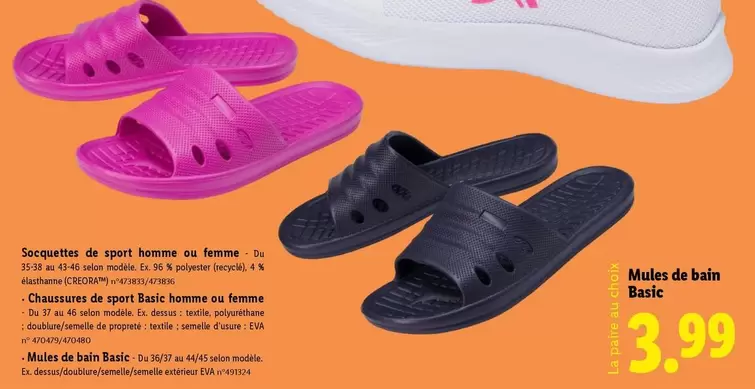 Crivit - Mules De Bain Basic  offre à 3,99€ sur Lidl