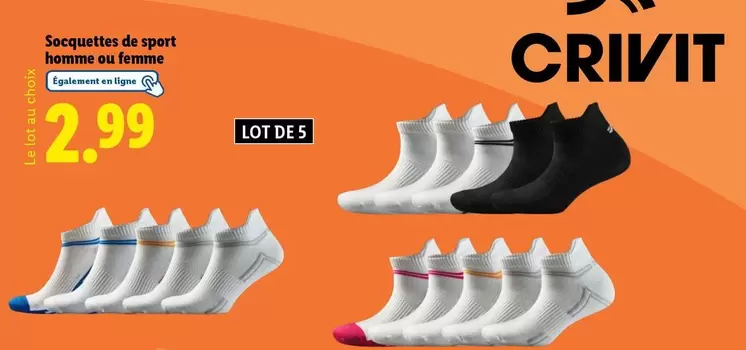 Crivit - Socquettes De Sport Homme Ou Femme offre à 2,99€ sur Lidl