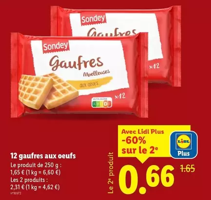 Sondey - 12 Gaufres Aux Oeufs offre à 1,65€ sur Lidl