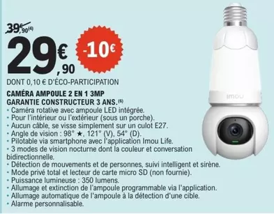 Total - Caméra Ampoule 2 En 1 3mp Garantie Constructeur 3 Ans offre à 29,9€ sur E.Leclerc