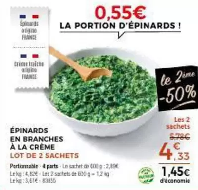 Épinards En Branches À La Crème offre à 1,45€ sur Maison Thiriet