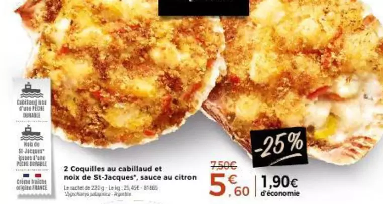 Durable - 2 Coquilles Au Cabillaud Et Noix De St-jacques offre à 5,6€ sur Maison Thiriet