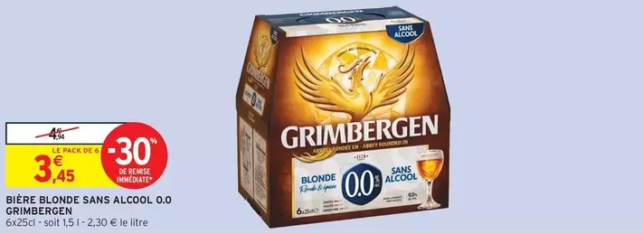 Grimbergen - Bière Blonde Sans Alcool 0,0 offre à 3,45€ sur Intermarché Hyper
