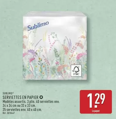 Serviettes En Papier offre à 1,29€ sur Aldi
