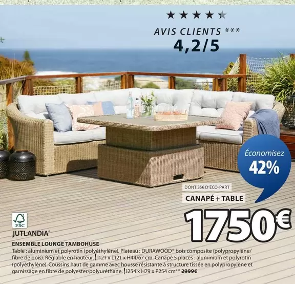 Canapé + Table offre à 1750€ sur JYSK