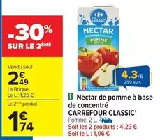 Carrefour - Nectar de Pomme à Base de Concentré Classic : Savourez un goût authentique de pomme !