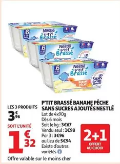 Nestlé P'tit Brassé Banane Pêche - Sans Sucres Ajoutés, le dessert fruité idéal pour les enfants !