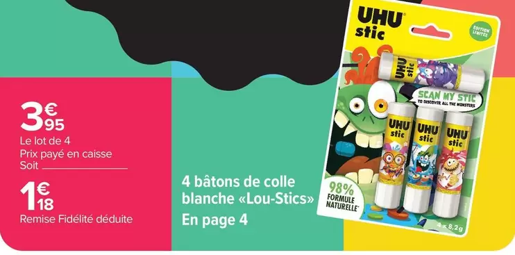 uhu - 4 Bâtons De Colle Blanche