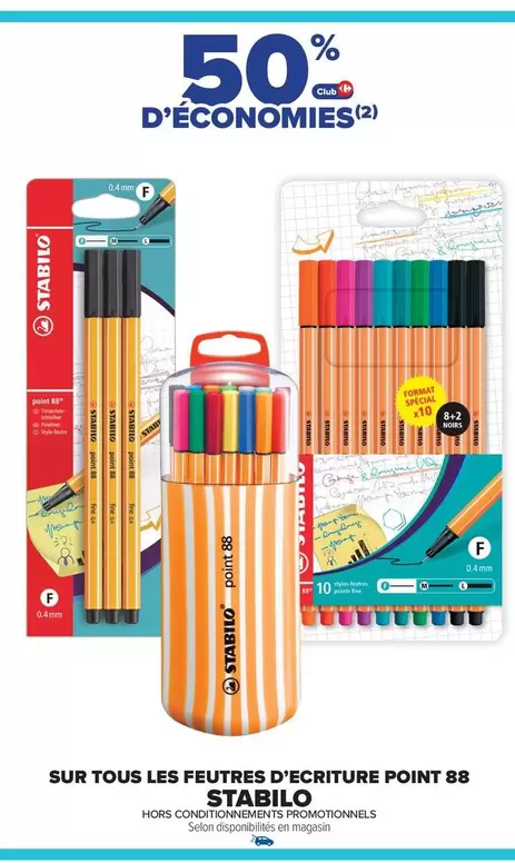 Stabilo Point 88 : Promotion sur tous les feutres d'écriture avec des caractéristiques uniques