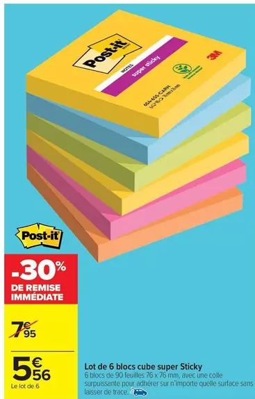 Post-it - Lot De 6 Blocs Cube Super Sticky